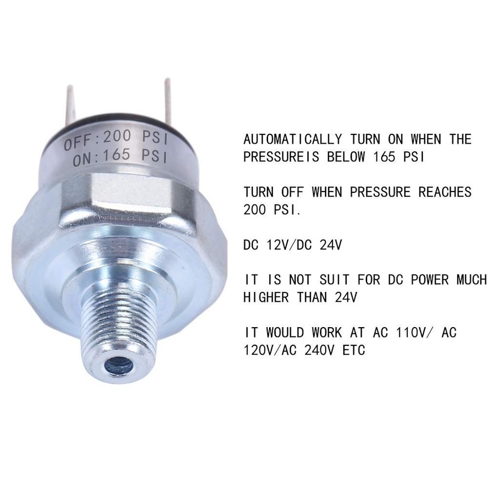 Air Pressure Switch 165-200 PSI 1/8"-27 NPT DC 24V 12V Air Compressor 200PSI 165PSI