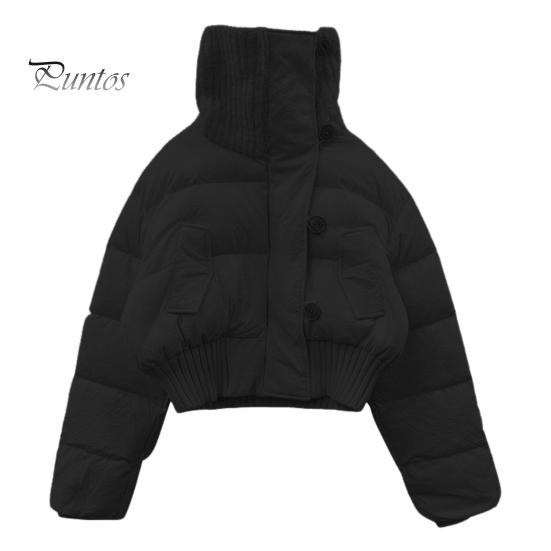 

Женское зимнее хлопковое пальто с высоким воротником, защитой шеи, ветрозащитное, с длинными рукавами, укороченное, утолщенное, однобортное, с эластичным подолом, пальто M чёрный