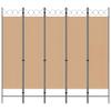 5 Panel Room Divider Beige 200 X 180 Cm Fabric