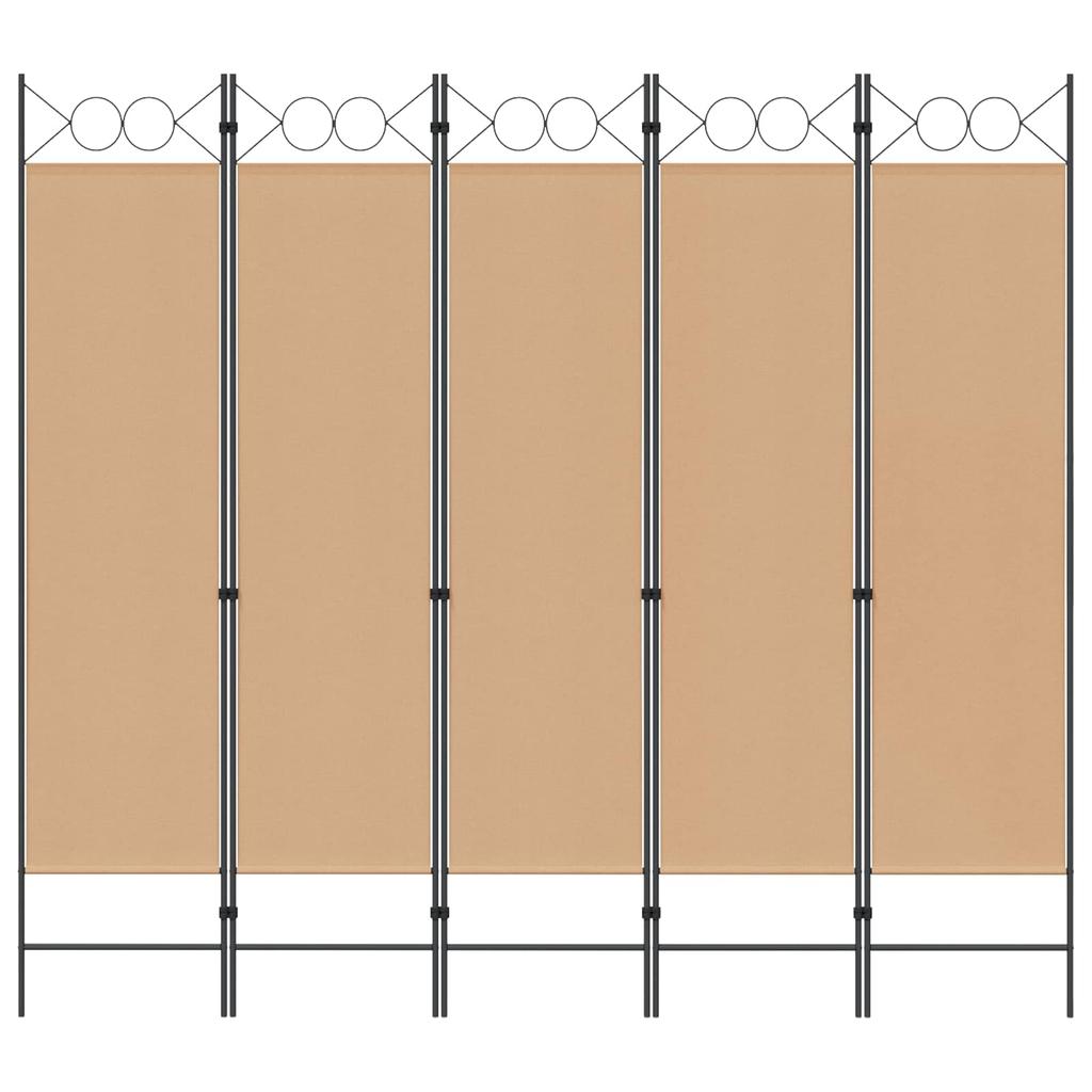 5 Panel Room Divider Beige 200 X 180 Cm Fabric