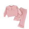 Korean Style Girls' Large Lapel Sweatshirt & Bell Bottom Pants Set - Trendy Children's Two-Piece Outfit