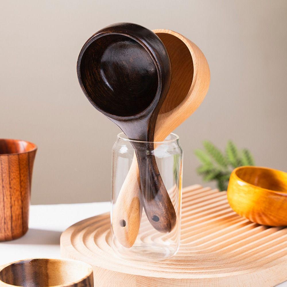 Eco-friendly Long Handled Spoon Long Handle Large Size Wooden Soup Ladle Korean Style Vintage Rice Washing Water Ladle