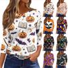 Women's Loose Fit Casual Halloween Print T-Shirt 3/4 Sleeve Round Neck Relaxed Fit Top for Everyday Wear