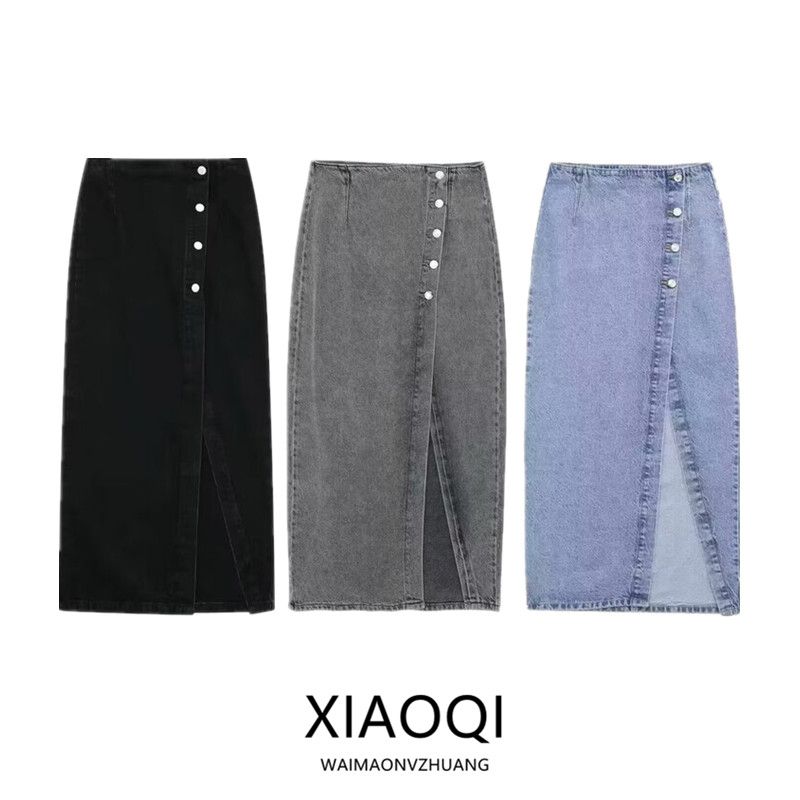 Fashion Style 2024 Spring New Women's High Waist Slim Looking Double Breasted Button Decoration Split Midi Skirt Skirt 6164219
