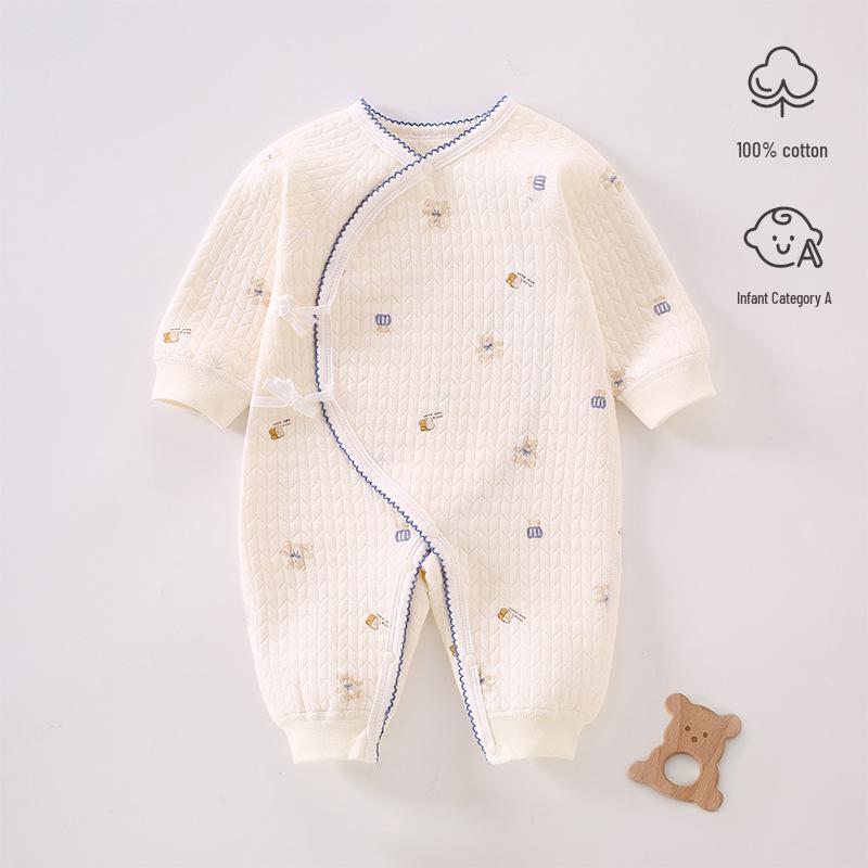 Cozy Air Cotton Baby Romper - Long Sleeve, Side Snap, Boneless Crawling Suit for Newborns - Perfect for Autumn & Winter Outings