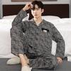 Men Pajama Sets Cotton Pijama Turn-down Collar Sleepwear Long Sleeve Spring Nightwear Male 2 Pieces Set Homewear