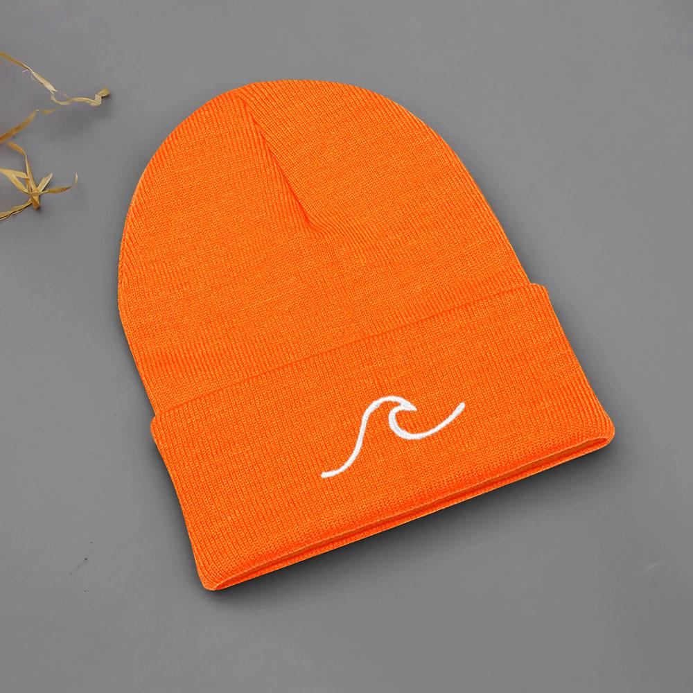 Winter Beanie Hats for Men Women Embroidery Wave Knit Cuffed Beanie Skull Cap Outdoor Daily Wear