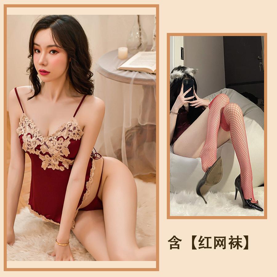 Sexy Inner Silk Pajamas Summer Suspender Pajamas V-neck Sexy Short Skirts Thin Loungewear Temptation Suit