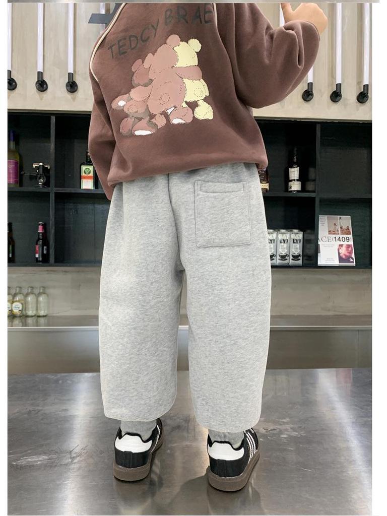 Boy's Fleece-Lined One-Piece Casual Warm Sweatpants for Fall & Winter - Stylish and Thickened Sports Pants