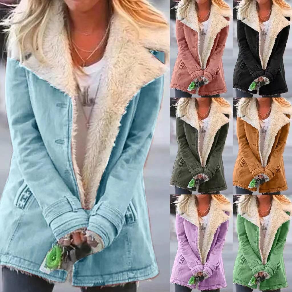 2026 New Women's Solid Color Fleece-Lined Hooded Coat, Mid-Length Plush Jacket with Long Sleeves, Warm Thermal Puffer Jacket for Autumn Winter