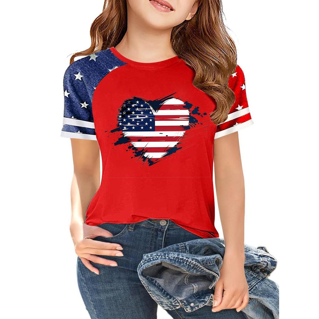 Women's Casual Short Sleeve Crew Neck T-Shirt Independence Day Print Raglan Sleeve Lightweight Cotton Blend Top for Summer
