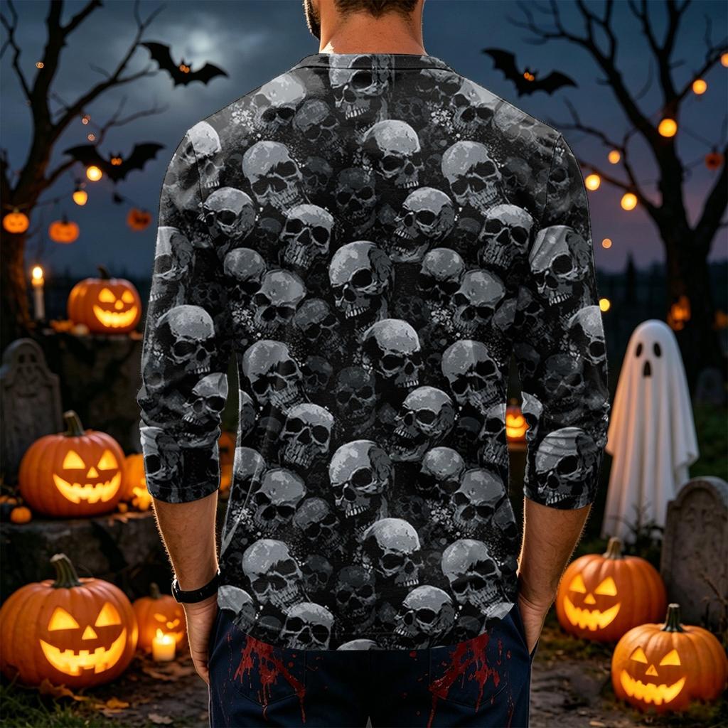 Men's Long Sleeve Shirt with Halloween Print for Casual Everyday Wear