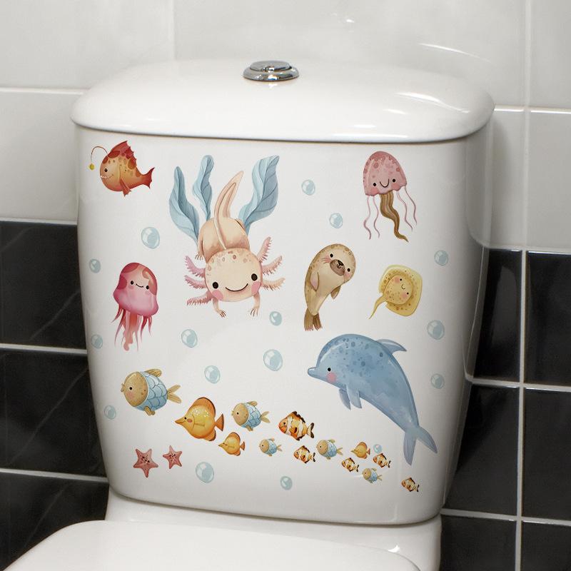DIY Deep Sea World Animal Wall Stickers for Bathroom Toilet Decor Self Adhesive Stickers