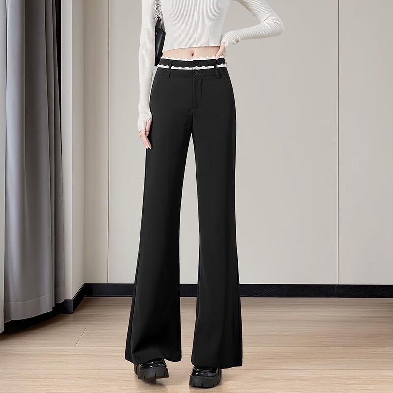Women's Color-block Lace Trim Flared Casual Pants