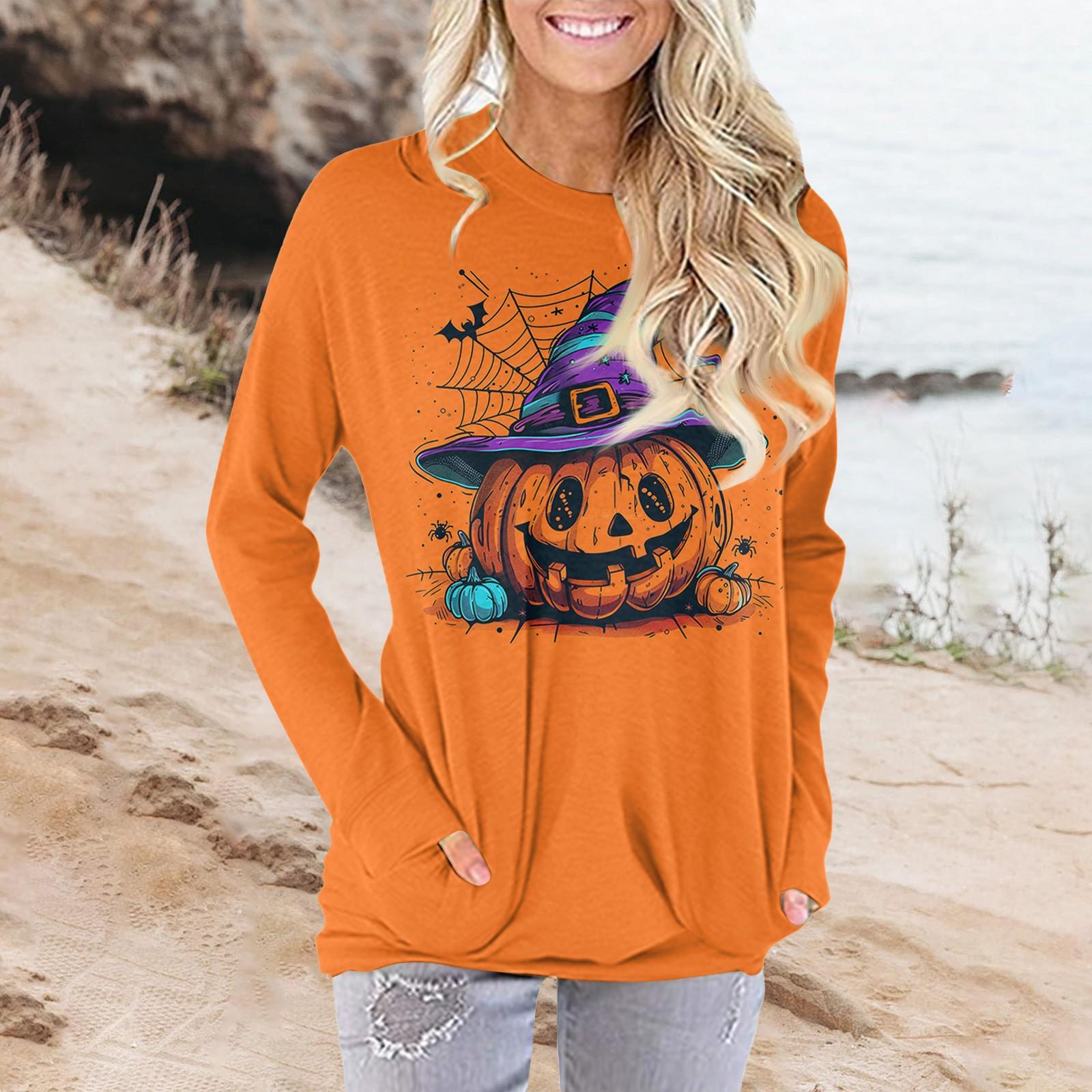 

Женская модная повседневная футболка с круглым вырезом и принтом, длинными рукавами и карманами XXXL шафрановый