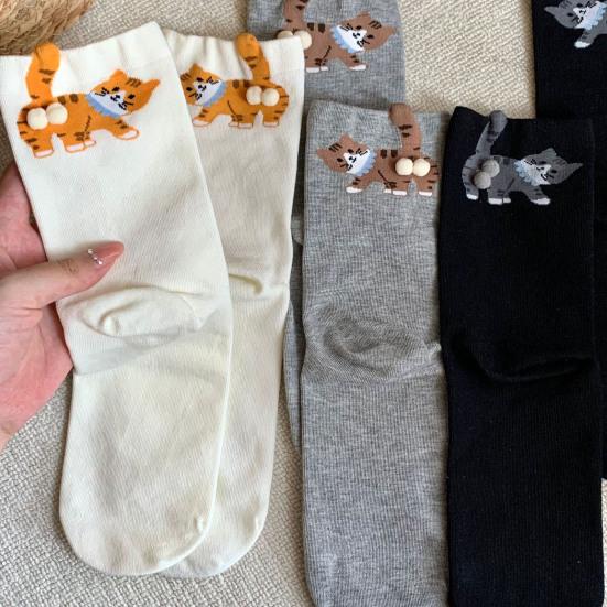Cute Cat Socks with Balls 3D Novelty Soft Cotton Crew Socks Funny Animal Socks for Women Cats Lovers