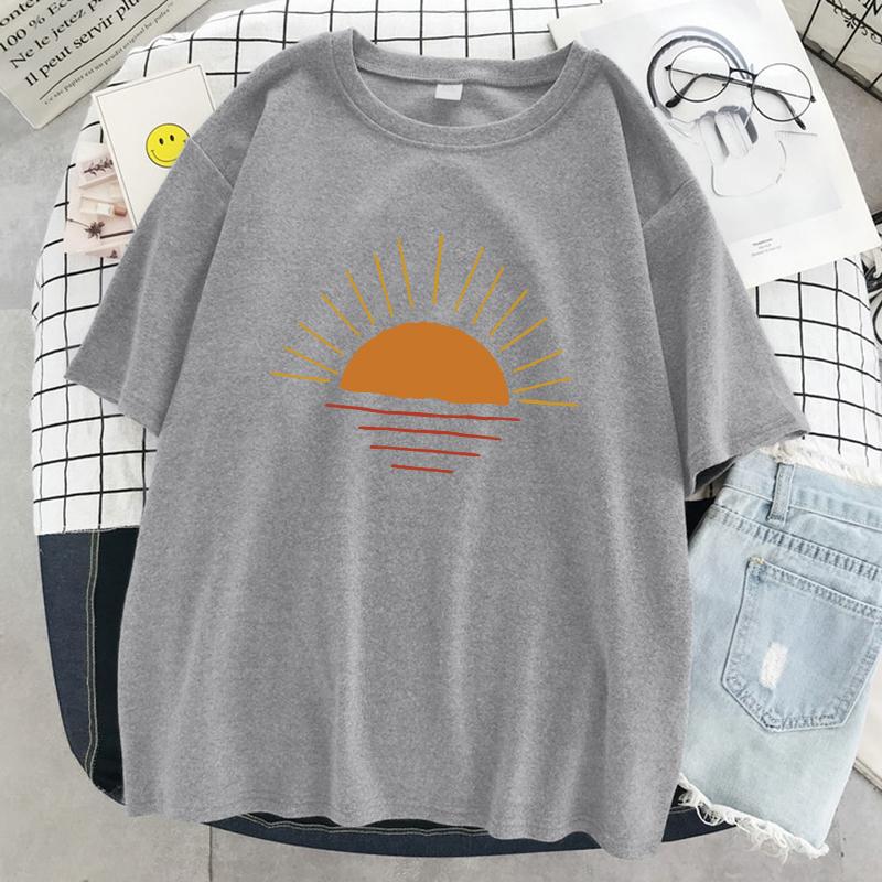 Sunset On The Coastline Printed Women T-Shirts Street Cotton Kawaii Short Sleeve Fashion Oversized Tops Loose Sports T Shirt