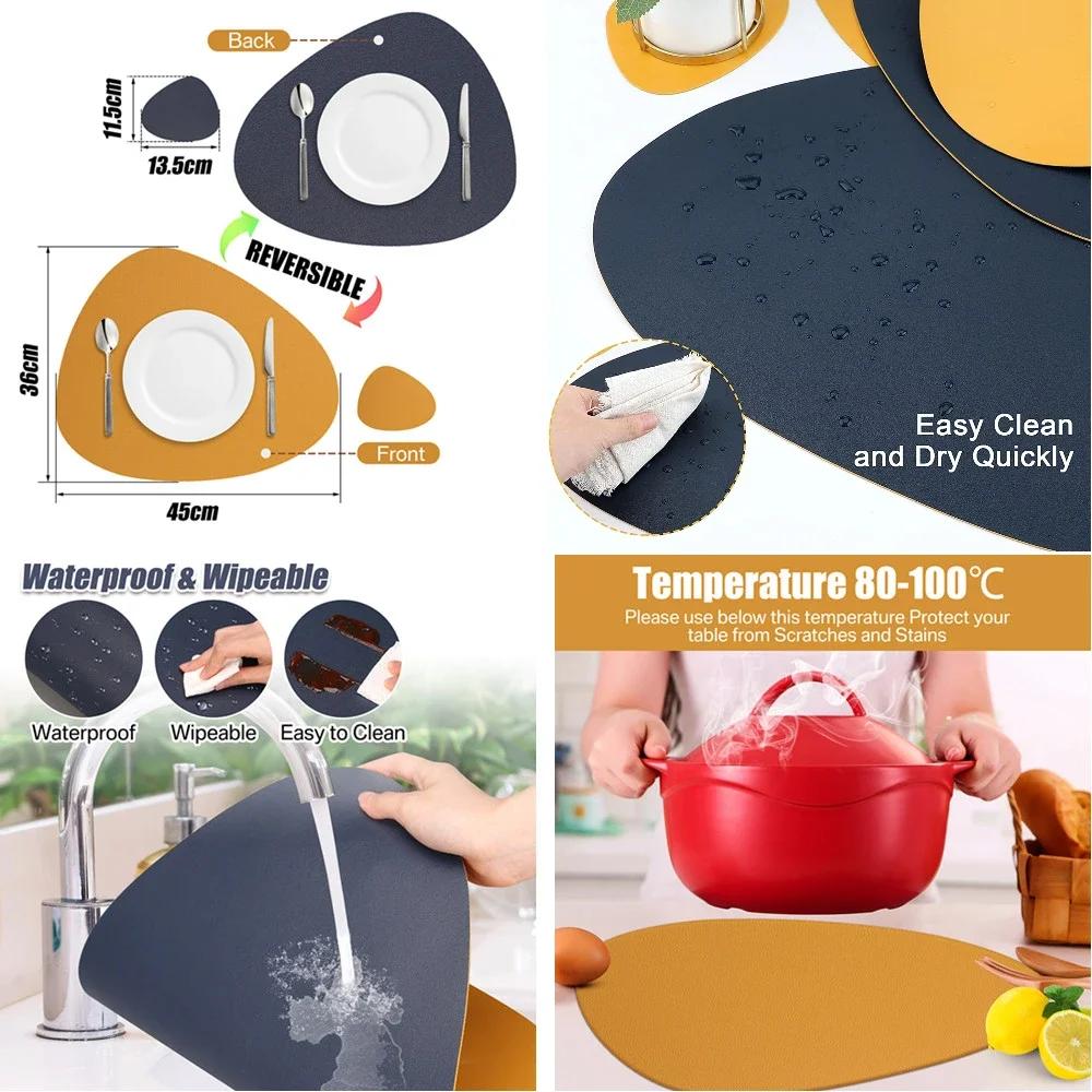 Faux Leather Placemats and Coaster Sets of 4 Dual-Sided PU Table Mat Hot Resistant Place Mats for Dining Table Christmas Decor