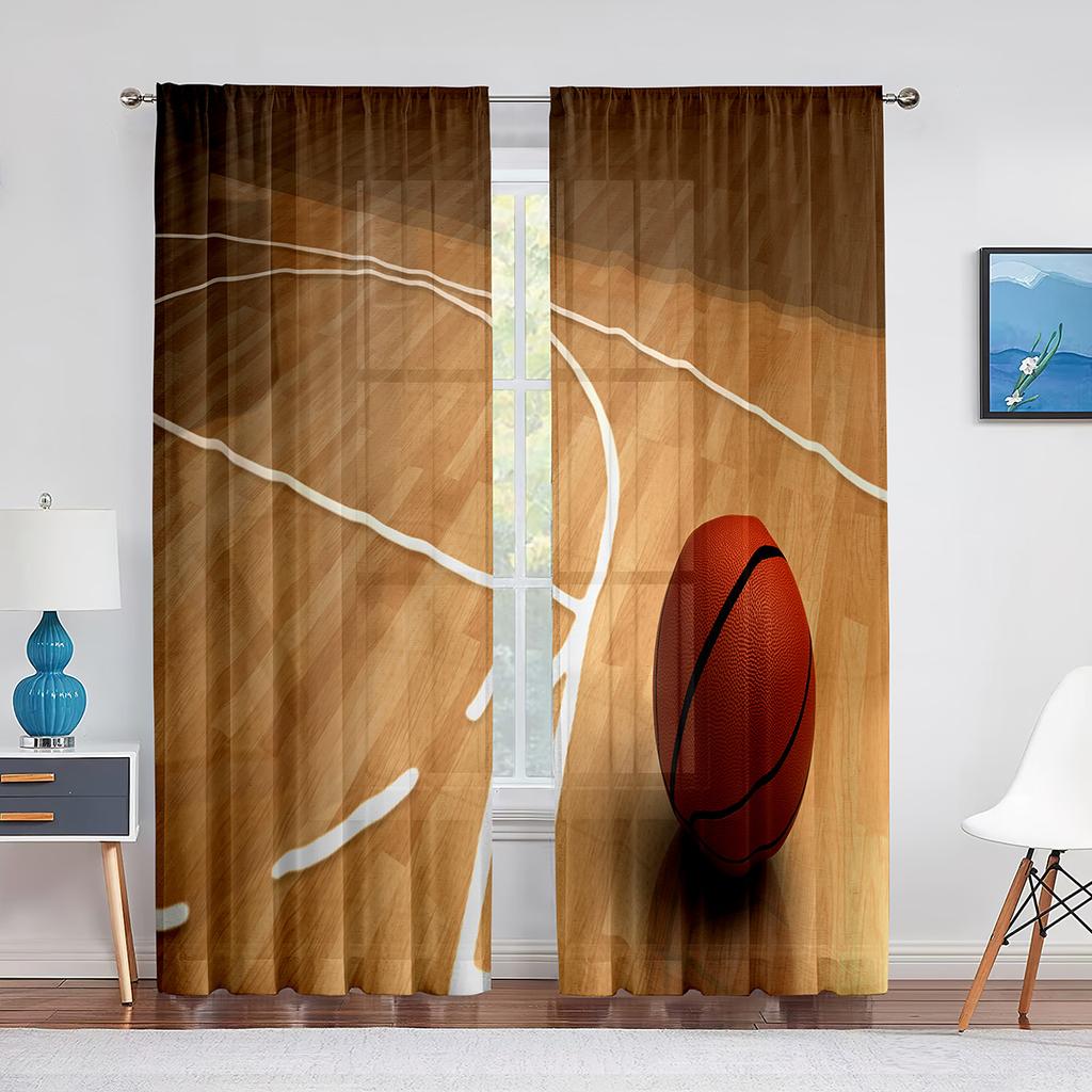 Basketball Sport Thema Transparenter Voile Vorhang für Teenager Jungen Männer Schlafzimmer Wohnzimmer Dekoration Moderner Chiffon Tüll Fenstervorhang