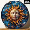 Iron Sheet Art Abstract Sun Moon Round Wall Decor 8x8 Inches 2D Flat Metal Painting Home
