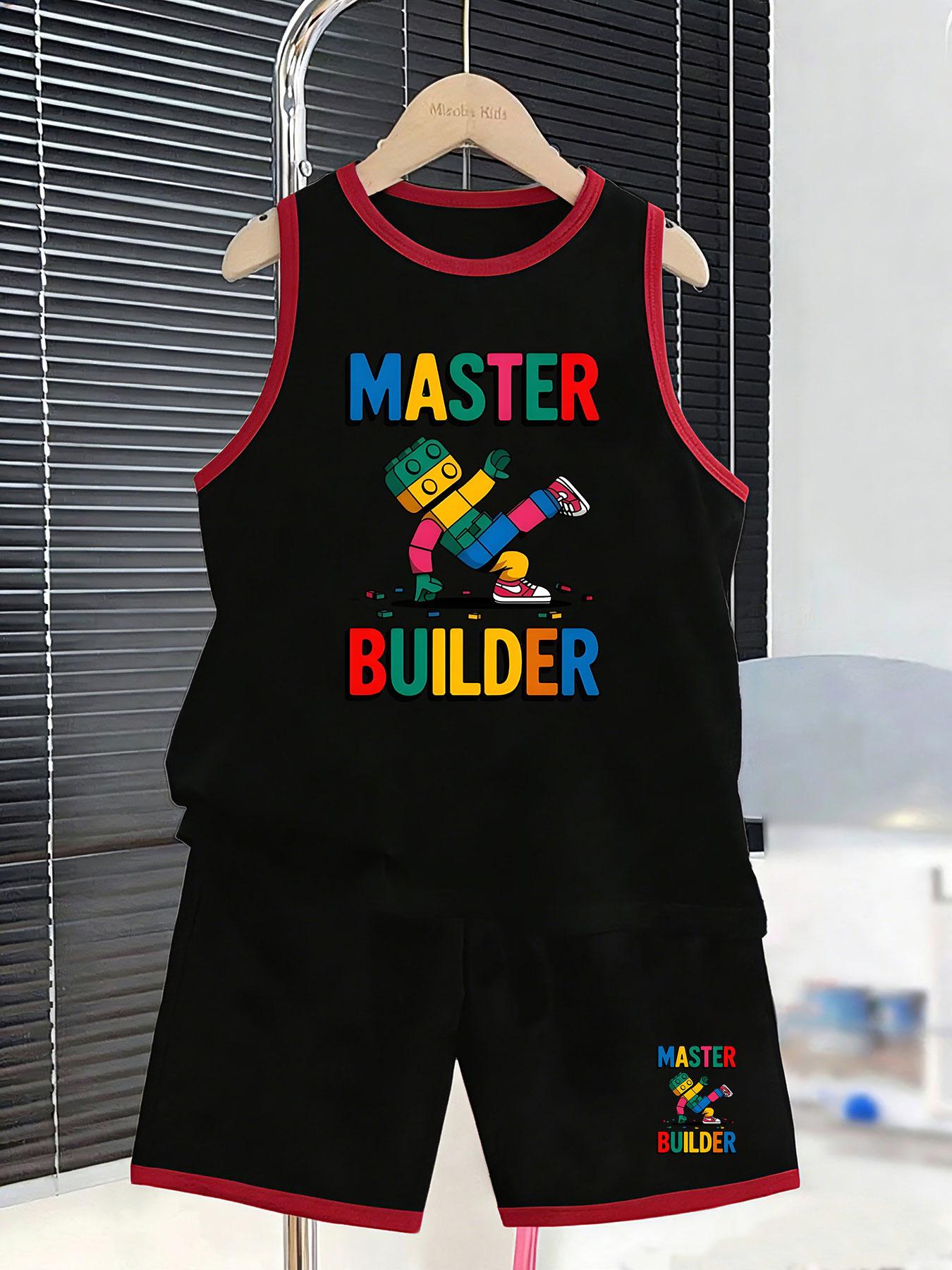 

Boys’ block figure vest & shorts. Trendy design, breathable fabric, loose fit for active boys in summer. 2-3Y чёрный