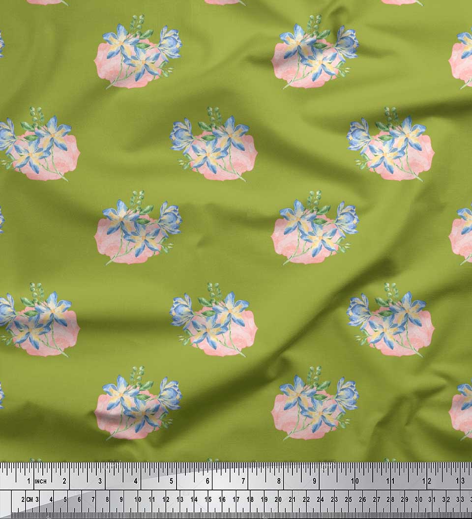 

Soimoi Black Poly Crepe Fabric Plumeria Watercolor Print Тканина на метр 42 дюйма 42 Inch Wide - Poly Crepe зелений