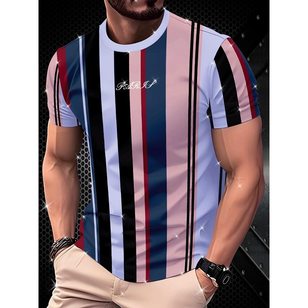 

Men s Paris Retro Color Stripe Contrast T-shirt XS