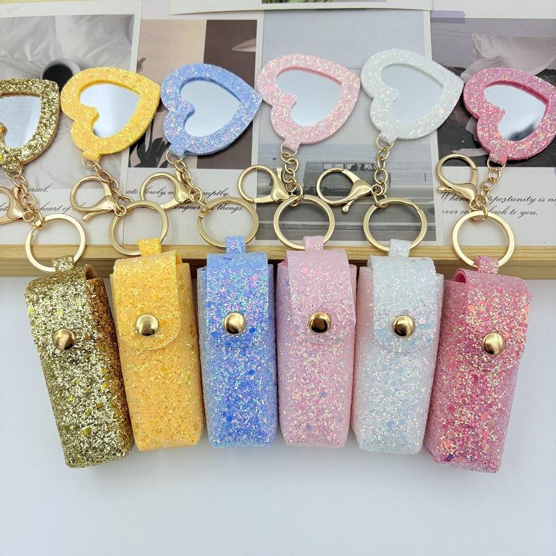 Chic Lipstick Holder Keychain Portable Makeup Bag Built-In Mirror Lipstick Protector Travel Companion