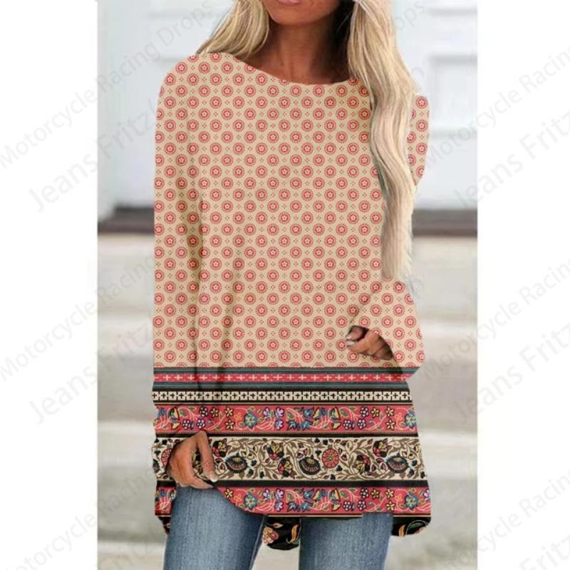European Pattern 3d Print Women Fashion T-shirt Long Sleeve Tunic Top Casual Long Tops Floral Lady Clothes Y2K