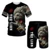 2 Piece Set Animal Mens Retro 3D Printed Leisure Summer Suit Round Neck T-shirt Fashionable Loose Sports Shirt Suit