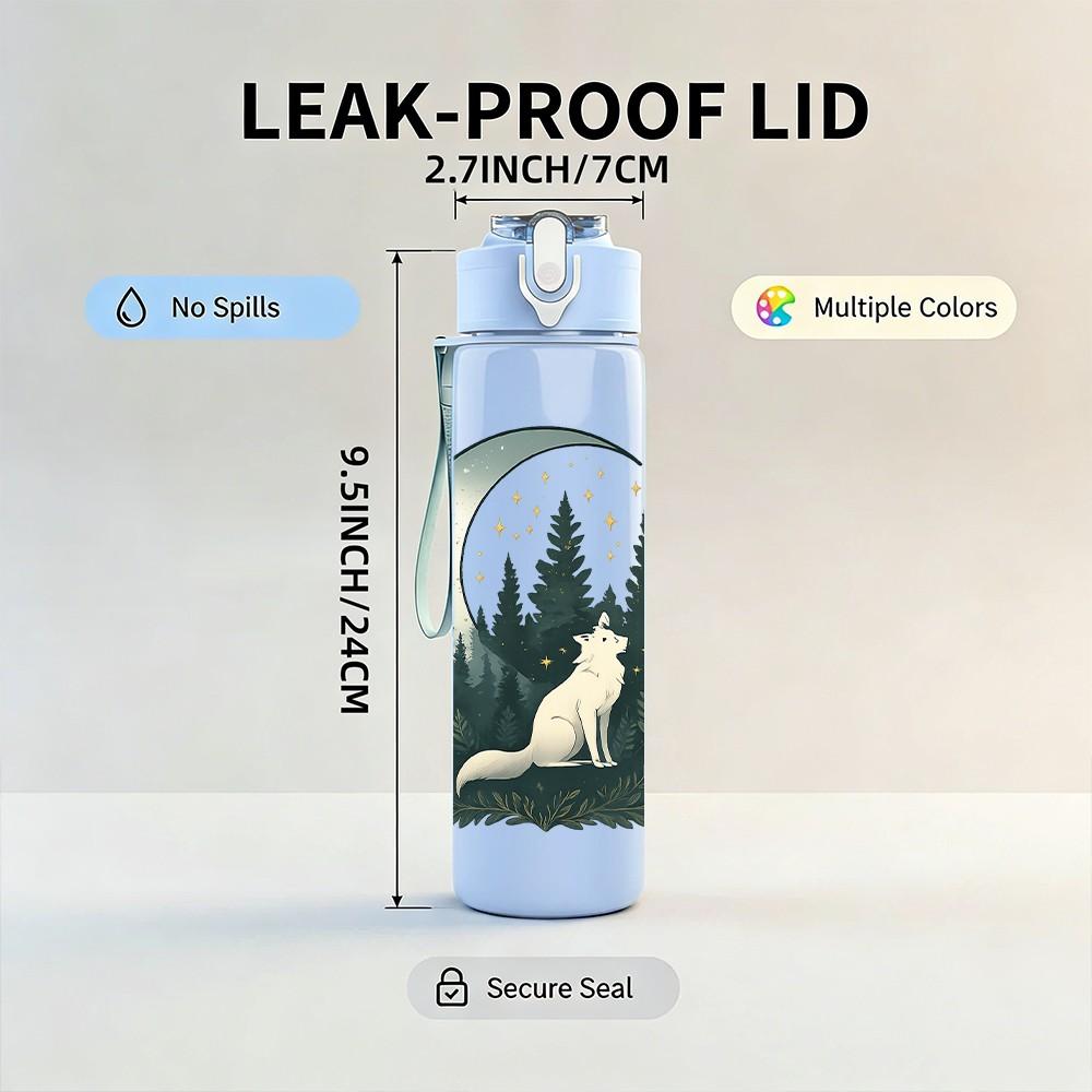 1PC Wolf Moon Forest Silhouette 750ml Color Plastic Sports Water Bottle Leakproof Flip Straw Lid Suitable for Sports Office Home Use