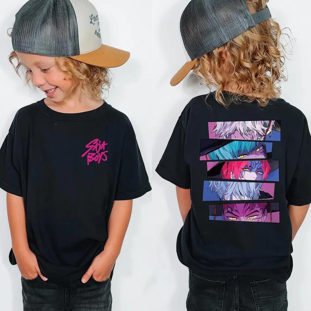 Kpop Lovci démonů Dětské tričko s krátkým rukávem Saja Chlapecké Kdis Tričko Roztomilé Kpop Lovci démonů Harajuku Tričko pro chlapce dívky