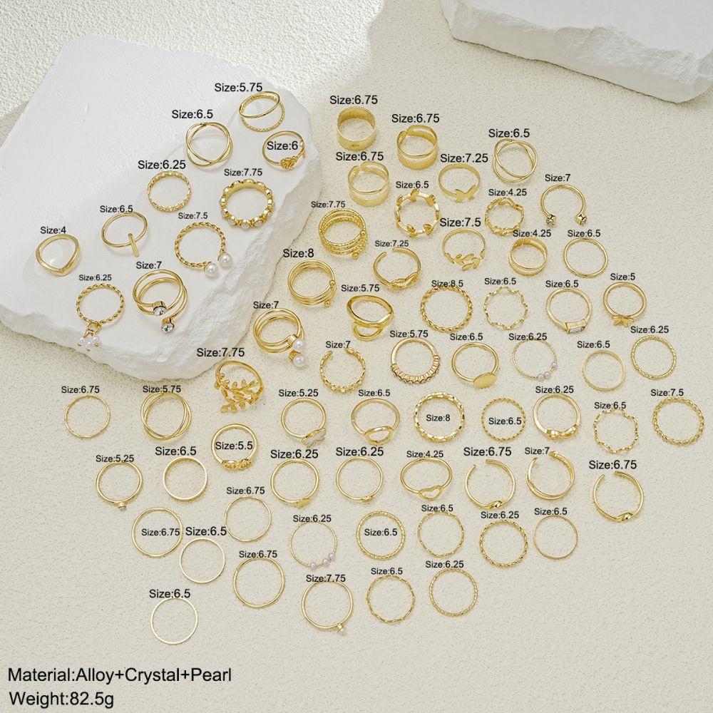 68ks/set Drip Butterfly Heart Ring Set Zirkonové zlaté prsteny pro ženy Šperky Příslušenství