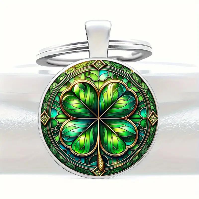 

Ретро брелок-подвеска с четырехлистным клевером и часовым механизмом серебряный