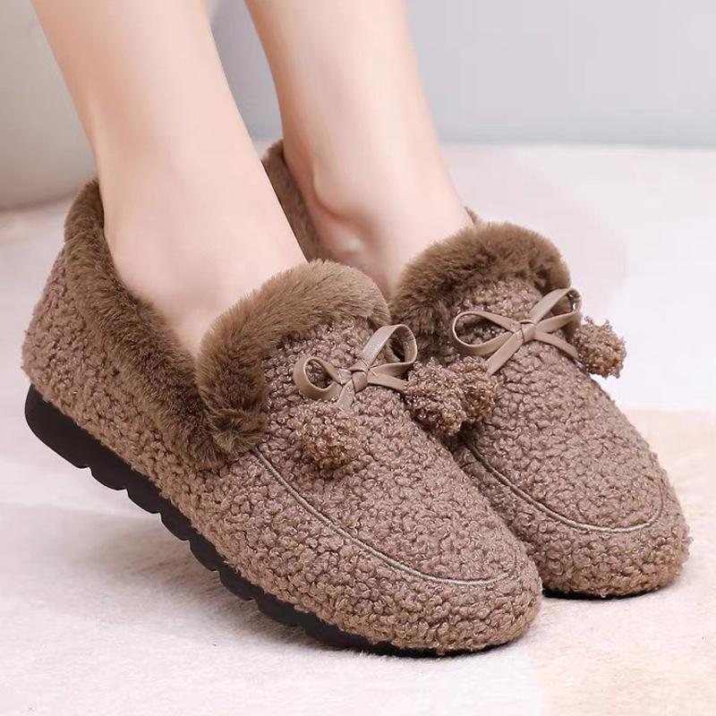 Autumn and Winter Velvet Thickened Cotton Shoes Women's Thick-soled One-pedal Shoes Versatile Home Indoor Women's Shoes