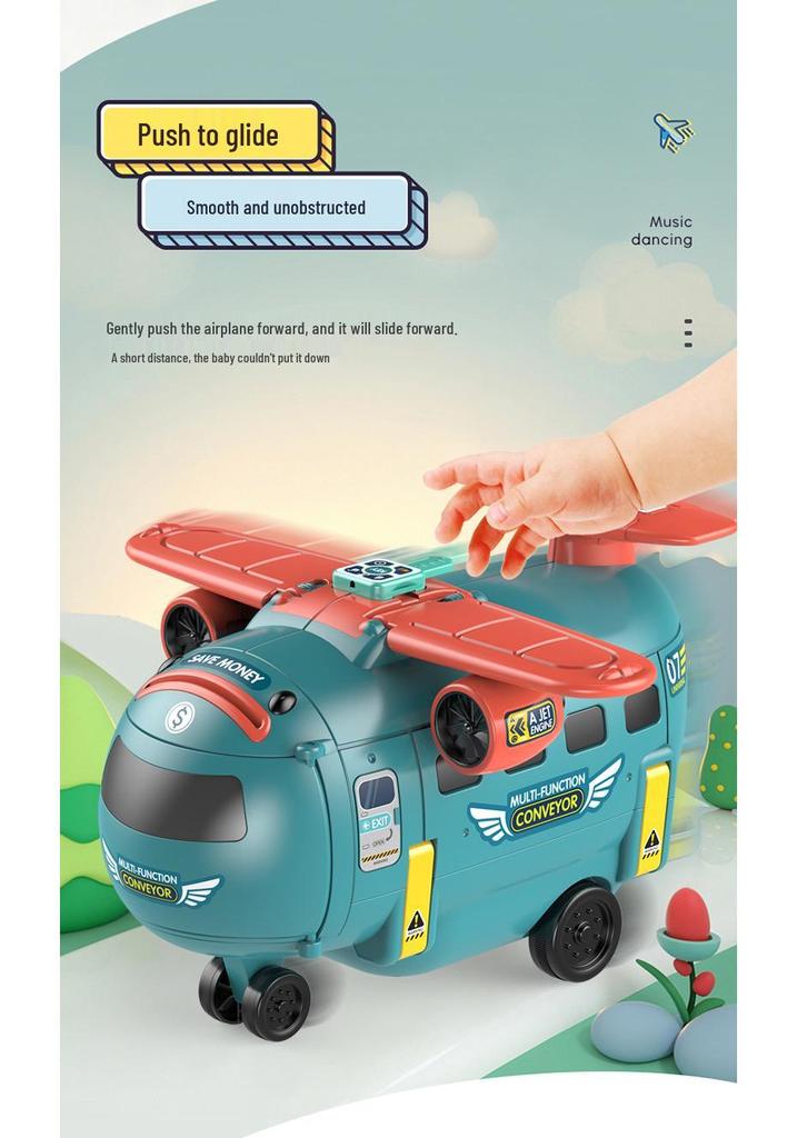 Multifunctional Educational Airplane Toy with Lights, Music, Driving Simulator, and Piggy Bank for Kids