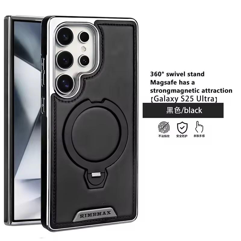 360° drehbare Halterung Lederhülle, Für Samsung Galaxy S24 S23 S25 Ultra S25Edge Kabelloses Laden Handy Schutz Rückseite
