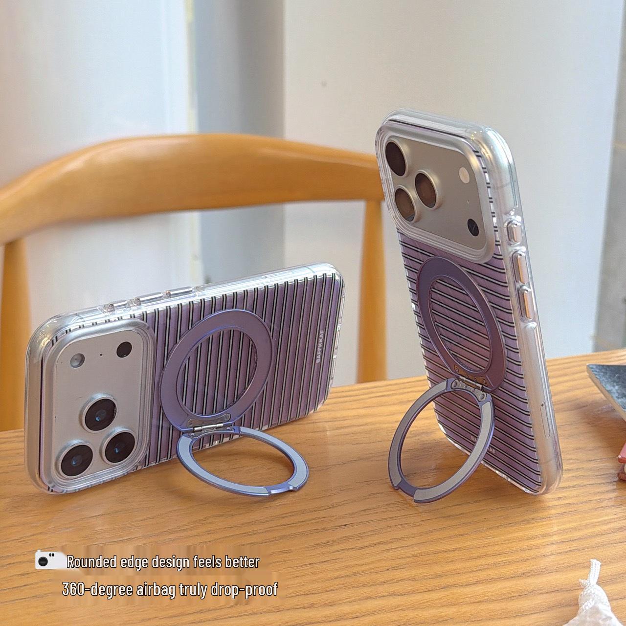 

Purple and Blue Striped iPhone 17 Pro Max Case with Integrated Stand - Drop-Proof Korean Design iPhone 16