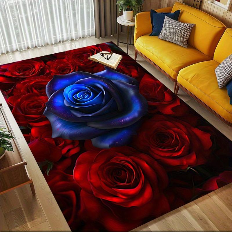 1pc Blue Rose Red Roses Themed Rug for Home Decor, Non-slip Office Carpet, Chair mat, Outdoor Mat, Christmas and Halloween gifts-0731126