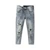 Summer new ripped jeans men's trendy brand thin fashion personalized scratched beggar pants slim pants
