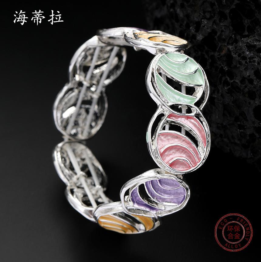 Color painting oil round striped hollow bracelet, fashionable and versatile women's high-end elastic bracelet