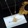 Chinese Style Gold Gourd Good Luck Diamond Necklace with Rotatable Compass Pendant for Women