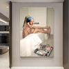 Funny Wearing Pearls Girl Bathroom Toilet Decoration Painting Roll Paper Canvas Prints Posters Home Wall Decor Picture