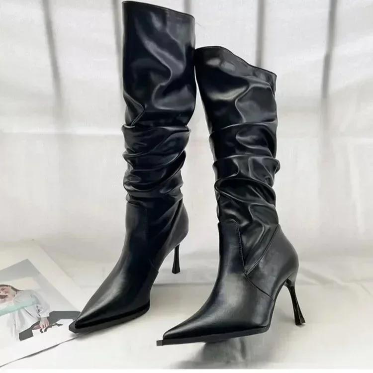 Sexy zimní ženy vysoké kozačky móda se špičatým jehlovým podpatkem dlouhé kozačky dámské elegantní vysoké kozačky nad kolena boty