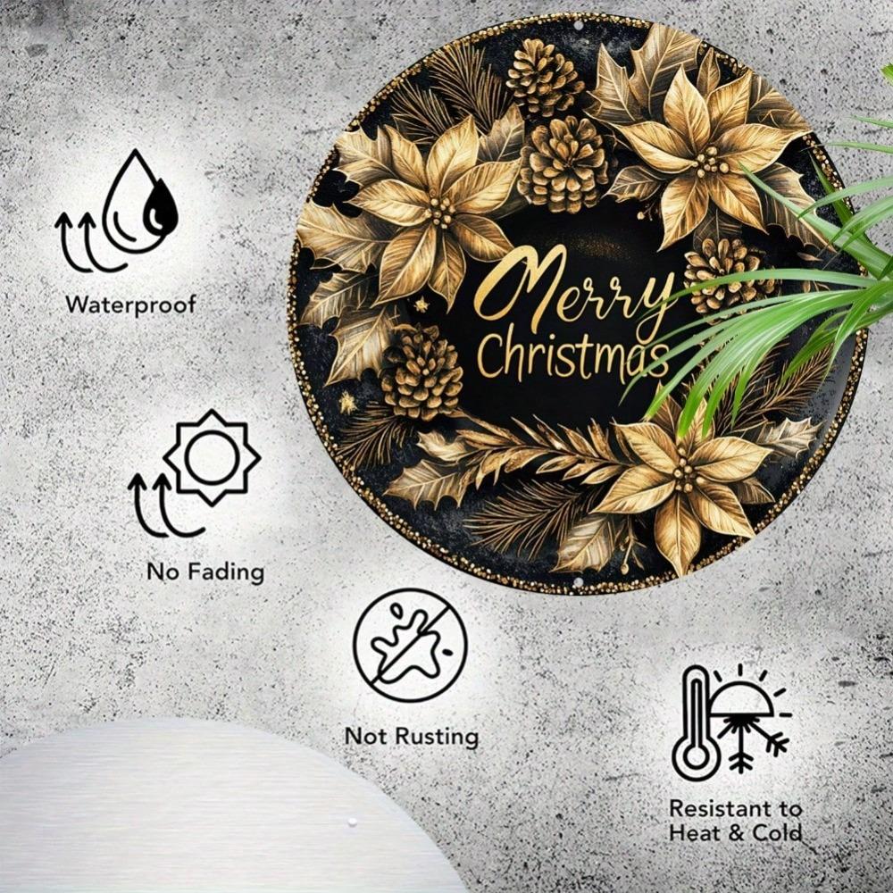 Aluminum Golden Christmas Wreath Wall Art Decor UV Scratch Resistant Durable Easy Hang