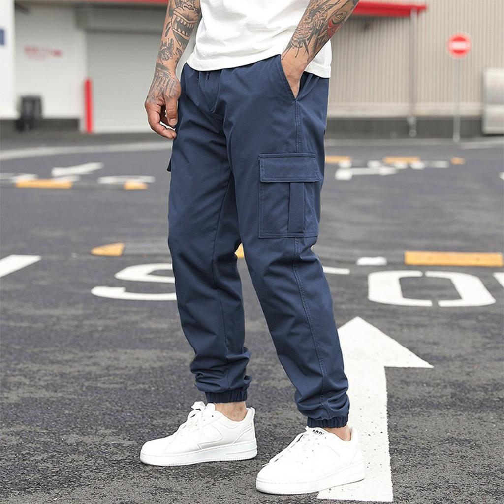 Men's Loose Casual Multi-pocket Work Pants, Youth Stretch Waist Drawstring  Pants