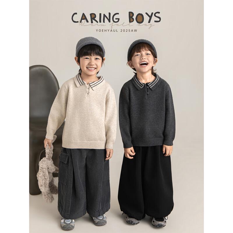 Boys' Casual Turn-down Collar Pullover Sweater