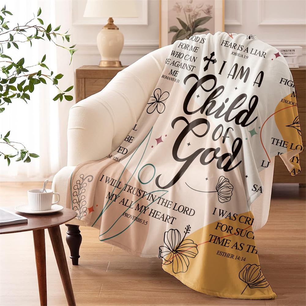 I Am A Child of God Christmas Faith Gift for Christian Women, Jesus Gift for Woman Bible Verse Throw and Blanket for Godmother