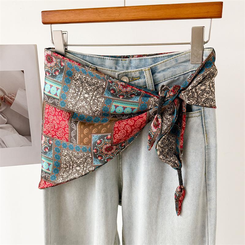 Imitation Silk Scarves For Women Thin Diamond-shaped Scarf Retro Bandanas Luxury Hijab Neckerchief Elegant Shawl Wraps