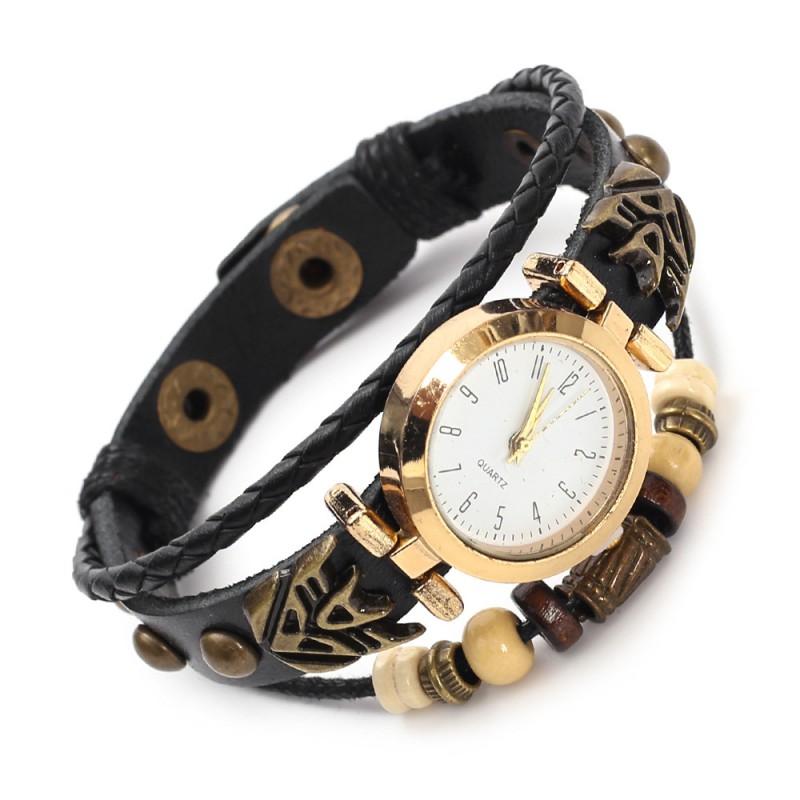 Minimalist Vintage Leather Quartz Watch Women Round Dial 28mm Punk Style Wristwatch With Braided Strap